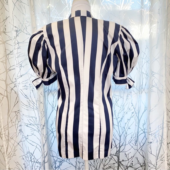 Vintage ALESSANDRINI blue white stripe nautical button ballon sleeve jacket top - Picture 6 of 13